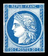 (*) N°8f, 20c Bleu, Impression De 1862. Marges Courtes Mais Intactes (signé Scheller)    Qualité:... - 1849-1850 Cérès