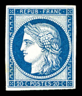 * N°8f, Non émis, 20c Bleu-foncé, Impression De 1862, TTB (certificat)    Qualité: *  ... - 1849-1850 Cérès