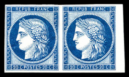 * N°8f, Non émis, 20c Bleu-foncé, Impression De 1862 En Paire Bdf, SUP (certificat)   ... - 1849-1850 Cérès