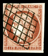 O N°6A, 1F Rouge-brun, Oblitération Grille Légère. SUP (signé Scheller/certificats)... - 1849-1850 Cérès