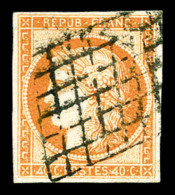 O N°5d, 40c Orange Avec '4' Retouché, Oblitération Grille, R.R. SUP (signé... - 1849-1850 Cérès