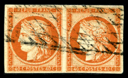 O N°5b, 40c Orange Foncé En Paire Horizontale, Oblitération Grille Sans Fin, Jolie Nuance, TTB... - 1849-1850 Ceres