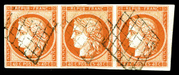 O N°5a, 40c Orange-vif, Bande De Trois Obl Grille. SUP (signé Calves/certificat)    Qualité: O  ... - 1849-1850 Ceres