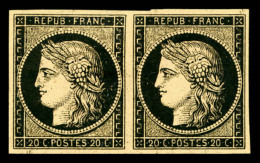 (*) N°3g, 20c Noir Sur Chamois Foncé En Paire, Très Jolie Nuance, TTB (certificat)   ... - 1849-1850 Cérès