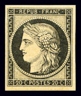 ** N°3f, 20c Noir Sur Jaune Impression De 1862, Fraîcheur Postale, SUP (certificat)    Qualité: **... - 1849-1850 Cérès