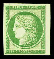 * N°2e, 15c Vert, Impression De 1862, Petit Bord De Feuille, TTB (certificat)    Qualité: *   Cote: 850... - 1849-1850 Cérès