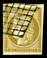 O N°1b, 10c Bistre-verdâtre, Oblit Grille, Un Voisin, SUP (signéScheller/certificat)   ... - 1849-1850 Cérès