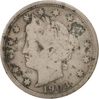 Monnaie, États-Unis, Liberty Nickel, 5 Cents, 1903, U.S. Mint, Philadelphie - 1883-1913: Liberty (Libertà)