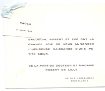 Geboortekaartje Carte De Naissance - Paola De Lille - Bruxelles  21-6- 1963 - Nacimiento & Bautizo