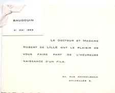 Geboortekaartje Carte De Naissance - Baudouin De Lille - Bruxelles   1959 - Nacimiento & Bautizo