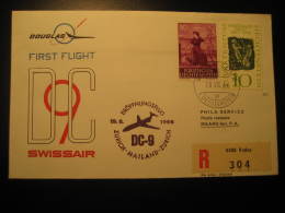 Zurich - Mailand FIRST FLIGHT Douglas DC9 SWISSAIR Airlines VADUZ 1966 To Milano Italy Registered Cover Liechtenstein - Lettres & Documents