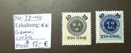 Sverge Michel 39 40 ** Gummi Spröde     #4681 - Unused Stamps