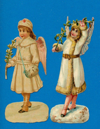 DECOUPIS  ANCIENS GAUFRE, VICTORIAN SCRAP, LOT 2  ANGE DE NOEL, CHRISTMAS ANGEL, VF/EX COND, H Max 10.5 Cm - Anges