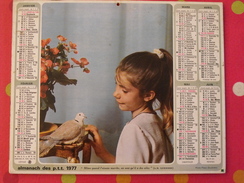 Almanach Des PTT. 1977. Calendrier Poste, Postes Télégraphes. Fillette Tourterelle Oiseau - Groot Formaat: 1971-80