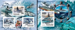 Togo 2012, Submarines And Dolphins, 3val In BF +BF IMPERFORATED - Sous-marins