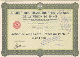 Indochine - Société Des Transports En Commun De La Région De Hanoi - Capital De 45 900 000 F / Action De 500 F - Asie