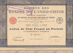 Indochine - Société Des étains De L'Indo-chine - Capital De 18 000 000 F / Action De 100 F - Azië