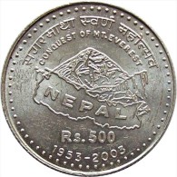 NEPAL RUPEE 500 SILVER COMMEMORATIAVE COIN EVEREST GOLDEN JUBILEE 2003 KM-1163 UNCIRCULATED UNC - Nepal