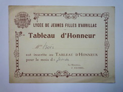 Lycée De Jeunes Filles D'AURILLAC  :  TABLEAU D'HONNEUR   - Diplômes & Bulletins Scolaires