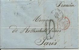 Lettre De Rome Timbre à Date E PONT2 MARSEILLE En Rouge 1860 Pour Paris - Maritime Post