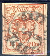 Svizzera 1852 Poste Federali Rayon III N. 24 Cs, 15 Rosso Mattone Usato TB  (A. Diena) Cat. €1400 - 1843-1852 Federale & Kantonnale Postzegels