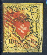 Svizzera 1850 Poste Federali Rayon II N. 15 R. 10 Giallo Nero E Rosso Annullato  Cat. € 190 - 1843-1852 Federale & Kantonnale Postzegels