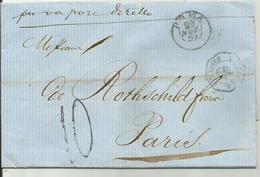 Lettre De Rome Pour ParisTimbre à Date E PONT I.S.E. MARSEILLE En Bleu 1859 - Maritime Post