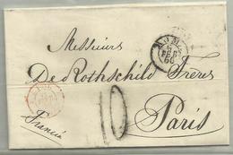 Lettre De Rome Pour Paris Timbre à Date E PONT 2 MARSEILLE En Rouge 1856 - Maritieme Post