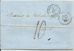 Lettre De Rome Pour Paris Timbre à Date E PONT I.S.E. MARSEILLE En Bleu 1859 - Maritime Post