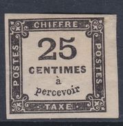 France Taxe N° 5 X 25 C. Noir Typographié, Trace De Charnière Sinon TB - 1859-1955 Mint/hinged