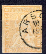 Svizzera 1854-62 N. 29 R. 20 Arancio Usato  Cat. € 90xxx - Gebraucht
