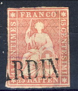 Svizzera 1854-62 N. 28 R. 15 Rosa Usato  Cat. € 80 - Usati