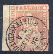 Svizzera 1854-62 N. 28 R. 15 Rosa Usato  Cat. € 80 - Usati