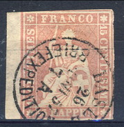 Svizzera 1854-62 N. 28 R. 15 Rosa Usato  Cat. € 80 - Gebraucht