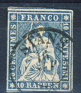 Svizzera 1854-62 N. 27 R. 10 Azzurro Usato (foro Di Spillo In Alto) Cat. € 50 - Gebraucht