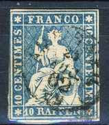 Svizzera 1854-62 N. 27 R. 10 Azzurro Usato (foro Di Spillo In Alto) Cat. € 50 - Usati