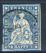 Svizzera 1854-62 N. 27 R. 10 Azzurro Usato (foro Di Spillo In Alto) Cat. € 50 - Gebraucht