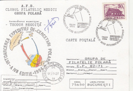 54128- ROMANIAN POLAR RESEARCH EXPEDITION, GREENLAND, RETURNING HOME, PLANE, SPECIAL POSTCARD, 1994, ROMANIA - Expéditions Arctiques