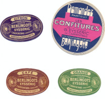 LOT DE 4 ETIQUETTES ANCIENNES GOMMEES BERLINGOTS ET CONFITURES EYSSERIC CARPENTRAS - Obst Und Gemüse