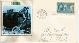 Old Indian Road From Louisville  To Vincennes (Early American Trails To The West) Indiana Territory, Cover FDC 1950 - Indianer