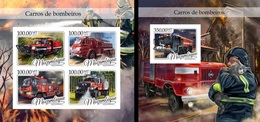 Mozambico 2016, Fire Engines Truks, 4val In BF +BF IMPERFORATED - Police - Gendarmerie