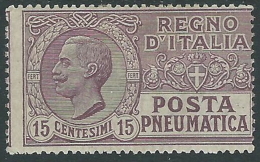 1913-23 REGNO POSTA PNEUMATICA 15 CENT MH * - Y230 - Rohrpost