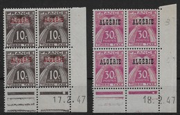 1944   Algérie  N°  Tx  33 Et 34  (bloc De 4 ) Coin Daté      Nf**  MNH.  Timbre -taxe - Timbres-taxe