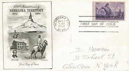 The Omaha Native Indians Of Nebraska In Front Of The Chimney Rock (Nebraska), FDC 1954 Addressed To New-York - Indiani D'America