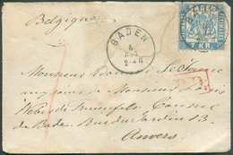 BADE N°25 - 7Kr. Bleu Obl. Sc BADEN Sur Enveloppe Du 5 Août 1870 Vers Anvers (Belgien). R. - B/TB - 11581 - Briefe U. Dokumente