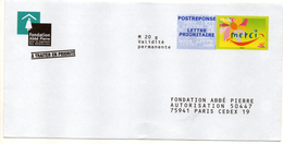 Entier Postal PAP POSTREPONSE Paris Timbre Merci Fondation Abbé Pierre N° Au Dos: 10P049 - Listos A Ser Enviados: Respuesta