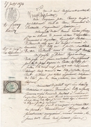 1874-Acte Notarié-Tp Fiscal De Dimension Copies Type "Chiffres" De Oudiné 1fr 2/10 Non Dentelé+tp Fiscal 50ct 2/15+timbr - Autres & Non Classés