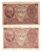5 LIRE ATENA ELMATA 1944 2 BIGLIETTI DIVERSI SPL+ LOTTO 1435 - Italia – 5 Lire