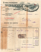 1933 - Relevé De Compte - Etablissements Grenier - Timbre Fiscal Type "Médaillon De Daussy" 75ct - Otros & Sin Clasificación