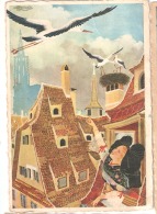 CPSM - FOLKLORE - FRANCE- Illustrateur P. Welcome - En Parcourant L'Alsace  :  Les Cigognes De Strasbourg - 1958 - Welcome P.